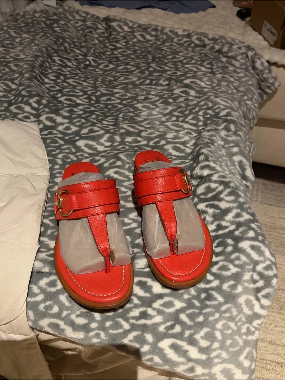 Sofft leather Fernanda coral sandal with gold buckle (8)